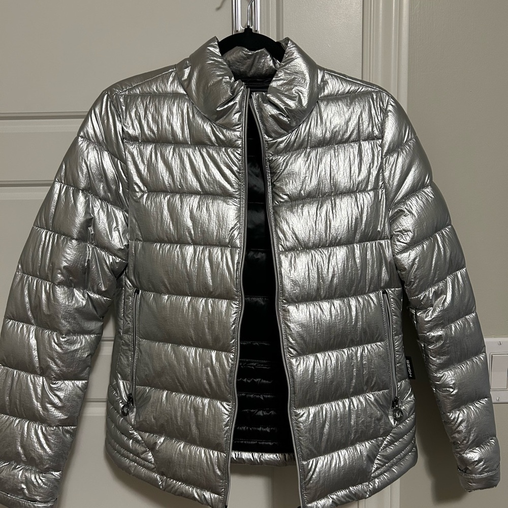 Noize Silver Quilted Puffer Jacket with Stand-Up Collar